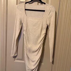 Elegant Cream Ribbed Knit Dress